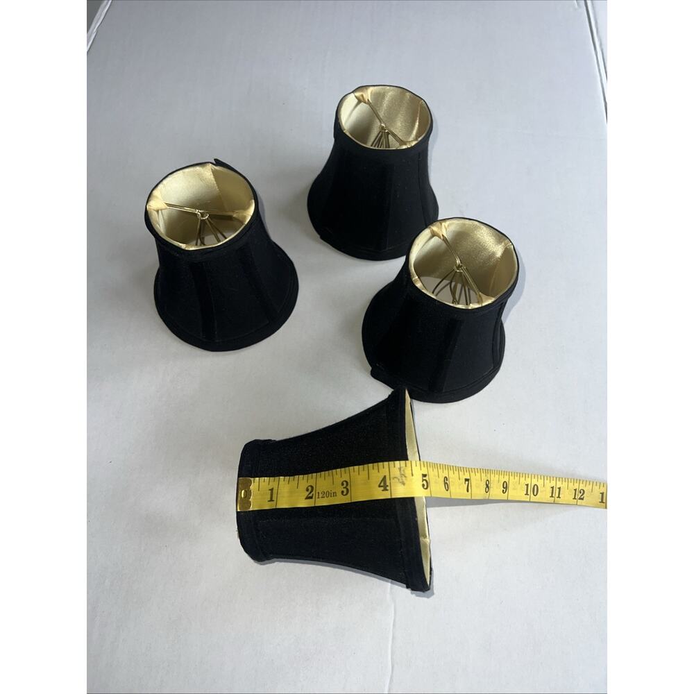 Set of 4 Bell Clip On Black & Gold Chandelier Lamp or Sconce Shades 5 Inch
